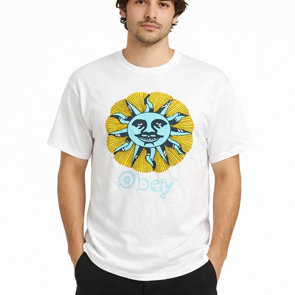 Obey Sun Face Graphic T-Shirt Men’s XXL White cotton Streetwear tee shirt